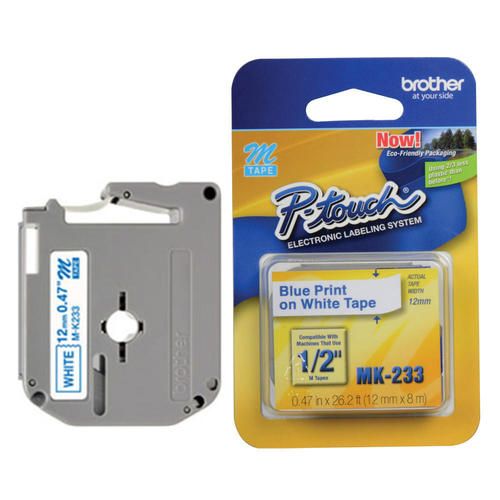 Brother M-K233 12mm Blue on White tape