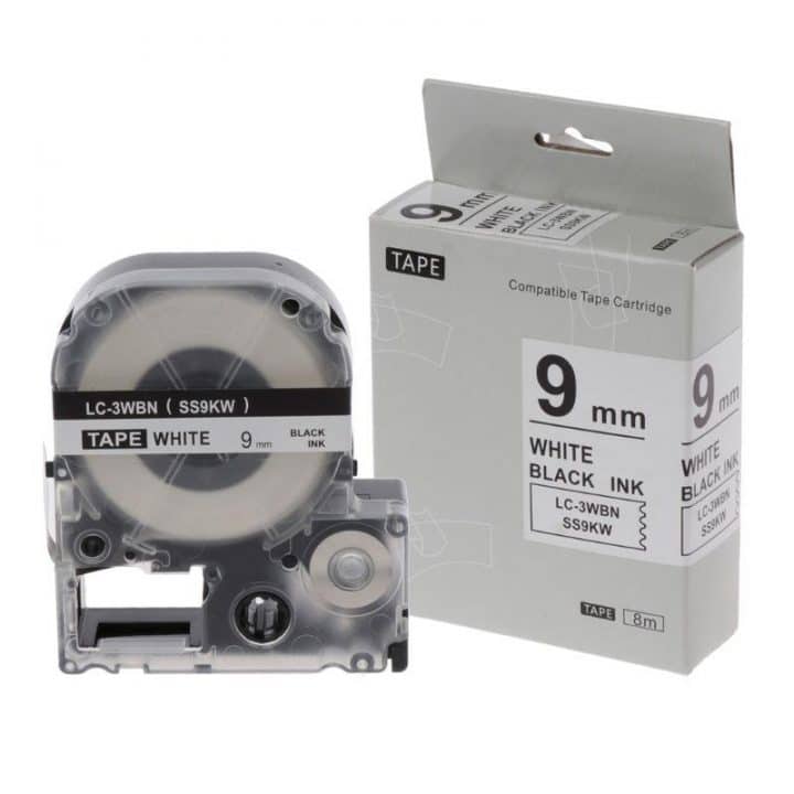 Compatible Epson LC-3WBN 9M Black on White Tape